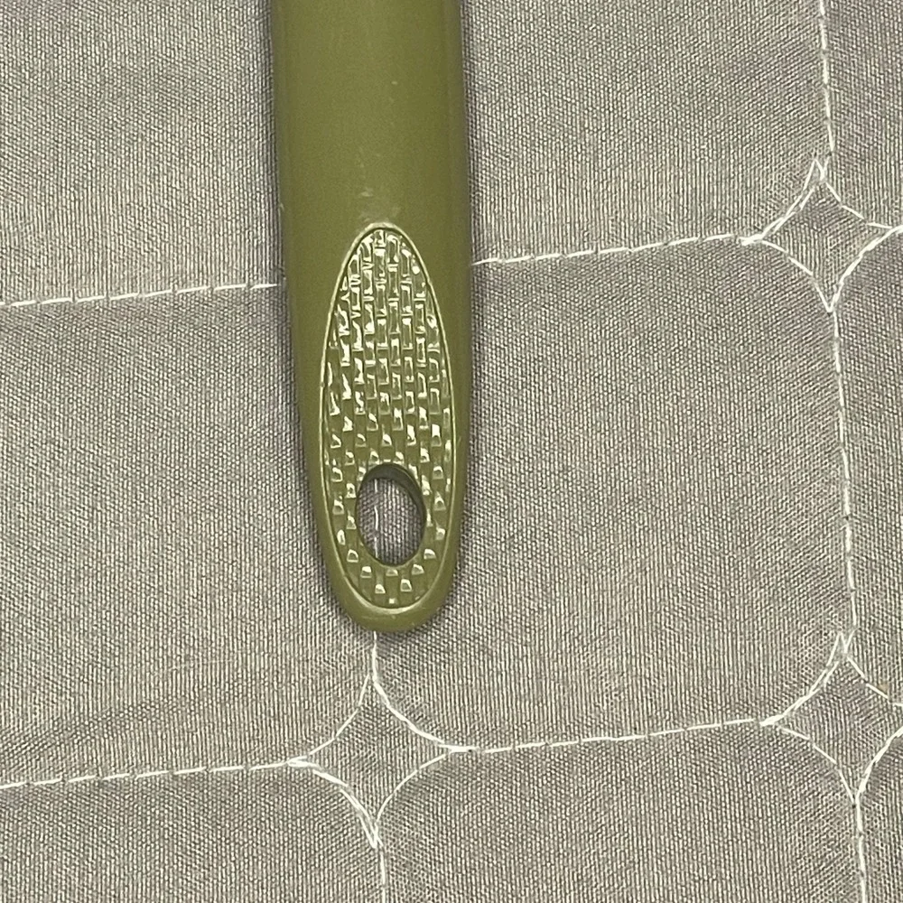 EKCO Vintage Slotted Spoon Chromium Plated Avocado‎ Green Plastic Handle USA
